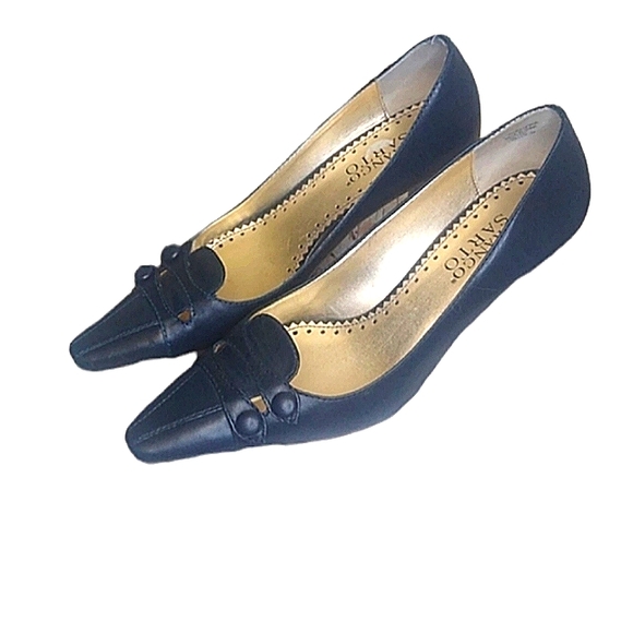 Franco Sarto Shoes - Vintage Franco Sarto Leather Kitten Heel "Mecca" Navy Blue Size 8½M (8.5M)